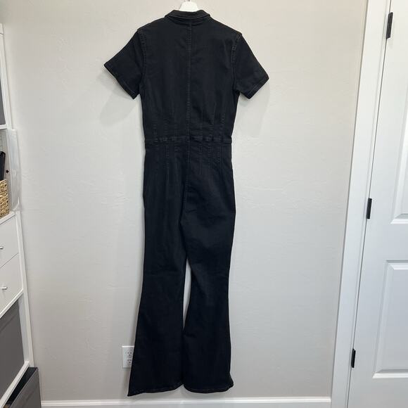 X We The Free People L Large Jayde Flare Jumpsuit Black Denim Flattering Boho - Picture 7 of 16